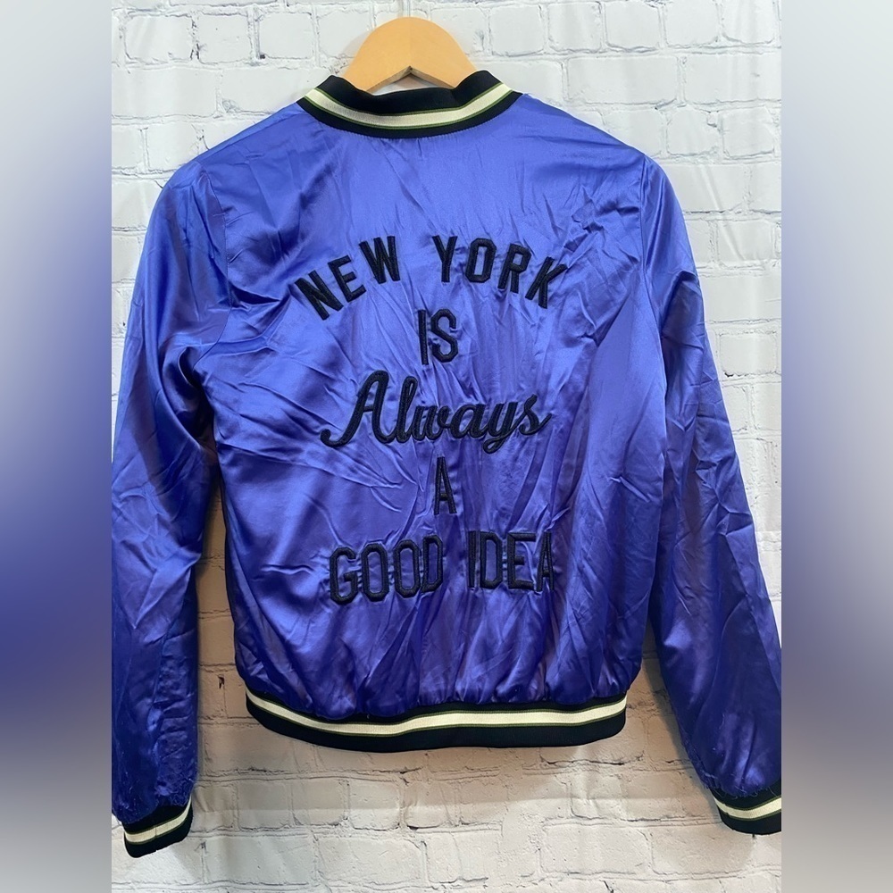Forever 21 Bomber Jacket Embroidered “New York is always a good idea” size Small - Picture 3 of 13